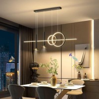 Dzqh-Qin Led Chandeliers For Dining Room, Pendant Lighting For Kitchen Island Pendant Light Fixtures, Dimmable Height Adjustable Modern Ceiling Decoration Design Kitchen Lights (Black, L47In)