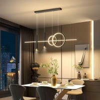 Dzqh-Qin Led Chandeliers For Dining Room, Pendant Lighting For Kitchen Island Pendant Light Fixtures, Dimmable Height Adjustable Modern Ceiling Decoration Design Kitchen Lights (Black, L39In)