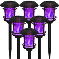 Dynaming 6 Pack Halloween Decorations Outdoor Solar Halloween Lights Purple Flickering Flame Solar Torch Lights Solar Powered