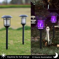 Dynaming 6 Pack Halloween Decorations Outdoor Solar Halloween Lights Purple Flickering Flame Solar Torch Lights Solar Powered