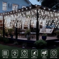 Dbfairy Solar Curtain Lights 196Ft X 33Ft 300 Led Outdoor Solar Curtain Lights Waterproof Green Wire With 8 Mode For Garden Ha