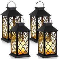 4 Pack Solar Hollow Lanterns Outdoor Waterproof Patio Hanging Lanterns With Led Flickering Flameless Candle Lights Decorative