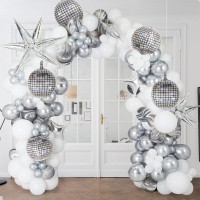 6 Pcs Disco Ball Balloons Silver Disco Mylar Foil Balloons 22 Inch Huge 4D Round Metallic Sphere Disco Party Balloons For 70S 80S 90S Party Decorations Birthday Bachelorette Party Graduation