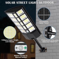 Zjojo 3800W Solar Street Light Outdoor Waterproof 30000Lm 1160 Leds Solar Lights For Outside Dusk To Dawn 9000K Led Parking Lo