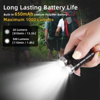 Kunhe K2 2 Pack 1000 High Lumens Edc Flashlight With Tail Magnetsuper Bright Rechargeable Usb C Mini Small Portable Keychain Poc