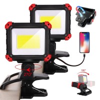 Yls 2Pack Led Work Light 2100Lm Rechargeable Cob Magnetic Clip On Work Light With 3 Light Modes 270 180 Rotatable Portable C