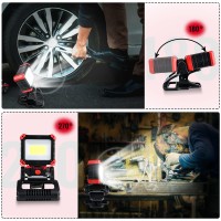 Yls 2Pack Led Work Light 2100Lm Rechargeable Cob Magnetic Clip On Work Light With 3 Light Modes 270 180 Rotatable Portable C