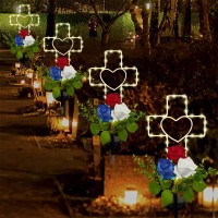 New Designed Solar Cross Sunflower Lights For Cemetery Dad 2 Modes Solar Cross Grave Decorations For Cemetery Dad Waterproof C