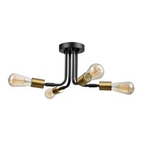 Globe Electric 66000072 4-Light Adjustable Socket Semi-Flush Mount Ceiling Light, Matte Black, Matte Brass Accents, Ceiling Light Fixture, Home Improvement, E26 Base, Pivot Joint, Exposed Socket