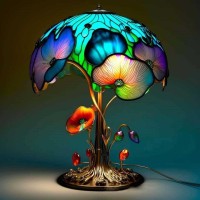 Evuru 2023 New Painting Glass Mushroom Table Lamp, 5.9 Inch Hight Stained Glass Plant Series Night Light, Resin Mushroom Decorative Bedside Lamp For Bedroom Living Room Home Office Decor Gift,F