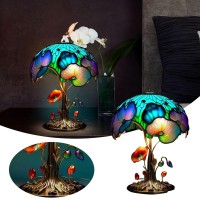 Evuru 2023 New Painting Glass Mushroom Table Lamp, 5.9 Inch Hight Stained Glass Plant Series Night Light, Resin Mushroom Decorative Bedside Lamp For Bedroom Living Room Home Office Decor Gift,F