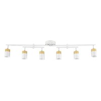 Globe Electric 64000055 6-Light Track Lighting, Double Center Swivel Bar, Matte White, Light Faux Wood Accents, Ceiling Light, Pivot Shades, Track Ceiling Light, 6 Bulb Kitchen Light, Gu10 Sockets