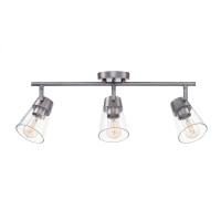 Globe Electric 64000045 3Light Track Lighting Pewter Clear Glass Shades Ceiling Light Track Light Heads Pivot Shades Trac