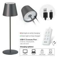 Tulbeys Cordless Table Lamp, Rechargeable Led Ip54 Waterproof Aluminum 4000Mah Battery, Touch Dimmable, Modern Gray, Tabletop