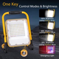 Aigostar Rechargeable Led Work Light With Stand, Waterproof Mechanic Lights For Shop, Garage, Camping, Emergency, Battery Powered Flood Light Outdoor Lighting 30W 1000Lm