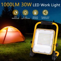 Aigostar Rechargeable Led Work Light With Stand, Waterproof Mechanic Lights For Shop, Garage, Camping, Emergency, Battery Powered Flood Light Outdoor Lighting 30W 1000Lm