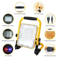 Aigostar Rechargeable Led Work Light With Stand, Waterproof Mechanic Lights For Shop, Garage, Camping, Emergency, Battery Powered Flood Light Outdoor Lighting 30W 1000Lm