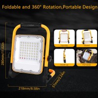 Aigostar Rechargeable Led Work Light With Stand, Waterproof Mechanic Lights For Shop, Garage, Camping, Emergency, Battery Powered Flood Light Outdoor Lighting 30W 1000Lm