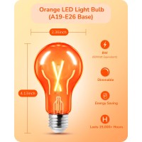 Edishine Orange Glass Filament Light Bulb 8W A19 Dimmable Led Light Bulb Orange Edison Led Bulb For Halloween Decorations Por