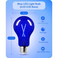 Edishine 4 Pack Blue Light Bulb 8W A19 Led Light Bulb Dimmable Blue Led Bulb For Christmas Halloween Porch Home Lighting Pa