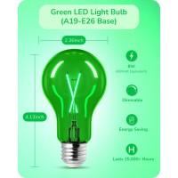 Edishine 4 Pack Green Light Bulb 8W A19 Led Light Bulb Dimmable Green Led Bulb For Christmas Halloween Porch Home Lighting