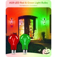 Edishine 4 Pack Red Green Light Bulb 8W A19 Led Light Bulb Dimmable Led Bulb For Christmas Halloween Porch Home Lighting