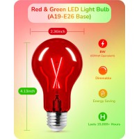 Edishine 4 Pack Red Green Light Bulb 8W A19 Led Light Bulb Dimmable Led Bulb For Christmas Halloween Porch Home Lighting