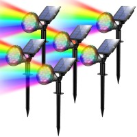 Xtgtp Color Changing Solar Spot Lights Outdoor, 21 Leds Brightness Solar Pathway Lights Outdoor, Ip67 Waterproof Exterior Solar Lights For House, 2-In-1 Solar Flood Lights Outdoor For Yard