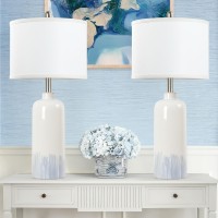 Sucolite 26 Ceramic Table Lamps Set Of 2 Coastal Living Room Table Lamps With White Fabric Shades Large Modern Bedside Lamps