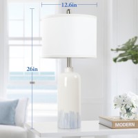 Sucolite 26 Ceramic Table Lamps Set Of 2 Coastal Living Room Table Lamps With White Fabric Shades Large Modern Bedside Lamps