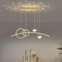 Hanging Lamp Dining Table, Led Hanging Lamp Dining Table Remote Adjustable Hanging Lamp Height Adjustable Hanging Lamp For Kitchen Living Dining Room (Gold, L100Cm)