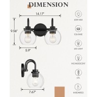 Audickic 2Light Bathroom Vanity Light Over Mirror Matte Black Vanity Light With Clear Glass Shade Bathroom Light Fixtures Wal