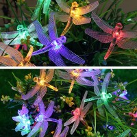 Aolyty Solar Dragonfly String Lights Outdoor, Waterproof Solar Powered Fairy Lights, 8 Modes Solar Decorative Hanging Light For Patio Garden Yard Christmas Decor (16.4Ft 20 Led, White Light)