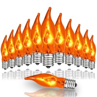 Sotopoo 12 Count Halloween Flickering Flame Lights Bulbs Orange Flame Shaped E12 Flickering Flame Bulb C7 Orange Light Bulb