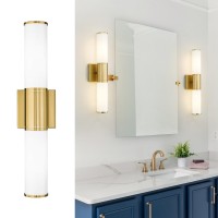 Metwet Bathroom Light Fixtures 2Light Vanity Lights For Mirror With Milk Glass Shade Brushed Gold Wall Sconces Up And Down Wa