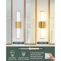 Metwet Bathroom Light Fixtures 2Light Vanity Lights For Mirror With Milk Glass Shade Brushed Gold Wall Sconces Up And Down Wa