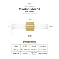 Metwet Bathroom Light Fixtures 2Light Vanity Lights For Mirror With Milk Glass Shade Brushed Gold Wall Sconces Up And Down Wa