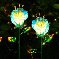 Vchymm Solar Lights Outdoor Garden Decorative Flowers 2 Pack,Waterproof Solar Garden Lights Blue Glass Lily Flower Lights,Auto On/Off Solar Decorative Lights For Garden, Patio, Backyard