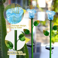 Vchymm Solar Lights Outdoor Garden Decorative Flowers 2 Pack,Waterproof Solar Garden Lights Blue Glass Lily Flower Lights,Auto On/Off Solar Decorative Lights For Garden, Patio, Backyard