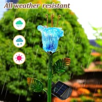 Vchymm Solar Lights Outdoor Garden Decorative Flowers 2 Pack,Waterproof Solar Garden Lights Blue Glass Lily Flower Lights,Auto On/Off Solar Decorative Lights For Garden, Patio, Backyard