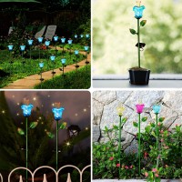 Vchymm Solar Lights Outdoor Garden Decorative Flowers 2 Pack,Waterproof Solar Garden Lights Blue Glass Lily Flower Lights,Auto On/Off Solar Decorative Lights For Garden, Patio, Backyard