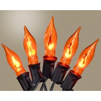 Fall Halloween Decorations Indoor Outdoor Flickering Flame String Lights Orange Halloween Lights 128Ft C7 Retro Twinkle Flam