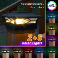 Aponuo Solar Post Cap Lights Color Changing 4X4 Post Solar Lights With 4 Lighting Modes 6X6 Post Cap Solar Light Outdoor For Fen