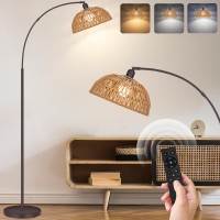 Boho Floor Lamp With Remote Arc Tall Lamps Bronze Floor Lamps With Stepless Dimmable Bulb Handworked Adjustable Rattan Lamps