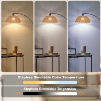 Boho Floor Lamp With Remote Arc Tall Lamps Bronze Floor Lamps With Stepless Dimmable Bulb Handworked Adjustable Rattan Lamps