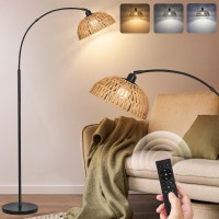 Rattan Floor Lamp Modern Black Standing Floor Lamps With Remote Control And Stepless Dimmable Bulb Handworked Adjustable Ratt