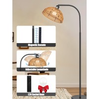 Rattan Floor Lamp Boho Standing Lamp With Remote Control And Dimmable Bulb Handworked Adjustable Rattan Shades Black Farmhou