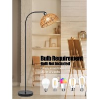 Farmhouse Rattan Floor Lamp, Black Rustic Tall Floor Lamp, Boho Floor Lamps With Hanging Adjustable Hand-Worked Rattan Shade, Foot Switch, Black Pole Lamps For Living Room (Bulb Not Included)