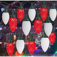 Red And White Waterproof C9 Christmas Lights, 2Pk Each 50 Led 49Ft Extendable C9 Christmas String Lights Green Wire, Outdoor Christmas String Lights For Tree Patio Wedding Party Christmas Decoration