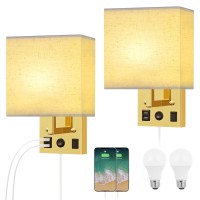 Vrisa Wall Lamp Plugin Wall Sconces Set Of 2 Wall Mounted Lamps With Usb Ports Outlet Wall Light Fixtures For Bedroom Living Ro